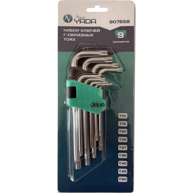 Набор Г-образных ключей Nord-Yada TORX T10, T15, T20, T25, T27, T30, T40, T45, T50 Набор Г-образных ключей Nord-Yada TORX T10, T15, T20, T25, T27, T30, T40, T45, T50