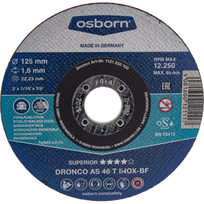 Диск отрезной по нержавейке DRONCO Superior AS46T INOX 1121250100