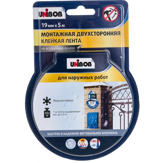 Двусторонняя клейкая лента для наружных работ Unibob 134854