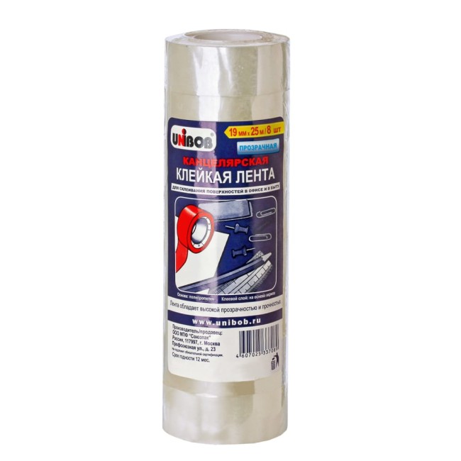 Канцелярская клейкая лента Unibob 214963
