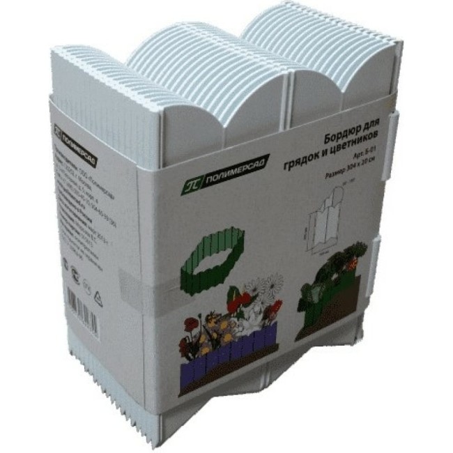 Садовый бордюр ПОЛИМЕРСАД Для грядок и цветников ПС-Б01-бел