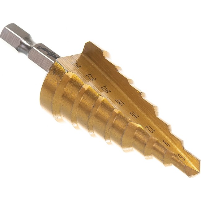 Ступенчатое сверло по металлу для отверстий 6,9,12,16,18,20,22,25 мм РемоКолор 35-5-025 Ступенчатое сверло по металлу для отверстий 6,9,12,16,18,20,22,25 мм РемоКолор 35-5-025