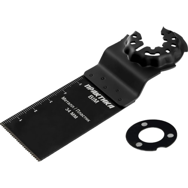 Режущая насадка для МФИ, по металлу и дереву ПРАКТИКА режущая прямая, BiM, 34 мм, мелкий зуб, удлинённая 240-201 Режущая насадка для МФИ, по металлу и дереву ПРАКТИКА режущая прямая, BiM, 34 мм, мелкий зуб, удлинённая 240-201